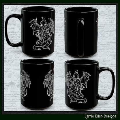 Grim Reaper with Angel & Demon Wings Black Ceramic Mug | 11oz & 15oz (4270)