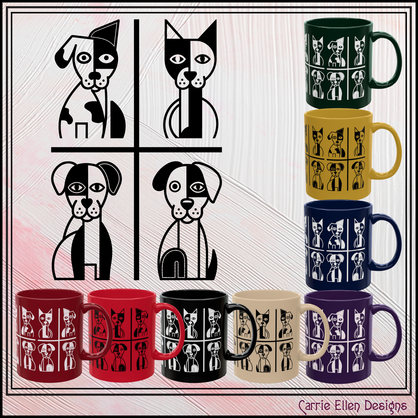 Geometric Dog Color Mug | Minimalist Pet 11oz Ceramic Coffee Mug | 8 Color Choices (4277)