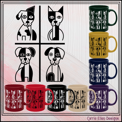 Geometric Dog Color Mug | Minimalist Pet 11oz Ceramic Coffee Mug | 8 Color Choices (4277)