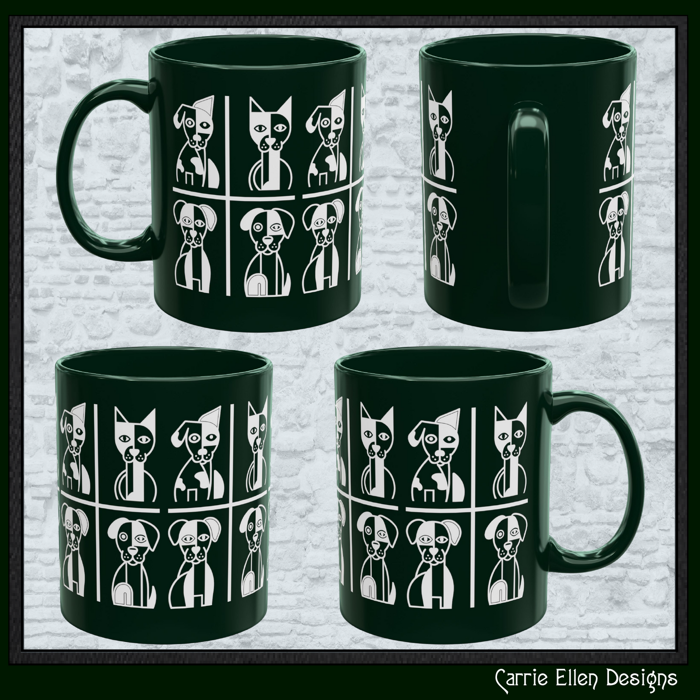 Geometric Dog Color Mug | Minimalist Pet 11oz Ceramic Coffee Mug | 8 Color Choices (4277)