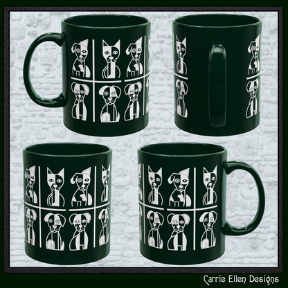 Geometric Dog Color Mug | Minimalist Pet 11oz Ceramic Coffee Mug | 8 Color Choices (4277)