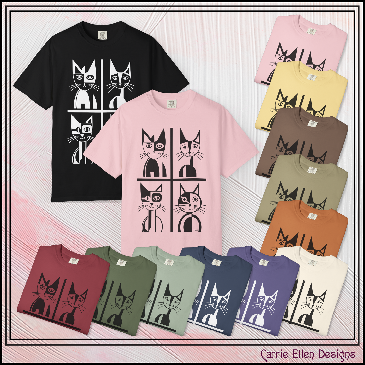 Geometric Cat Comfort Colors® T-Shirt | Minimalist Garment Dyed Cat Tee,  12 Colors (4279)