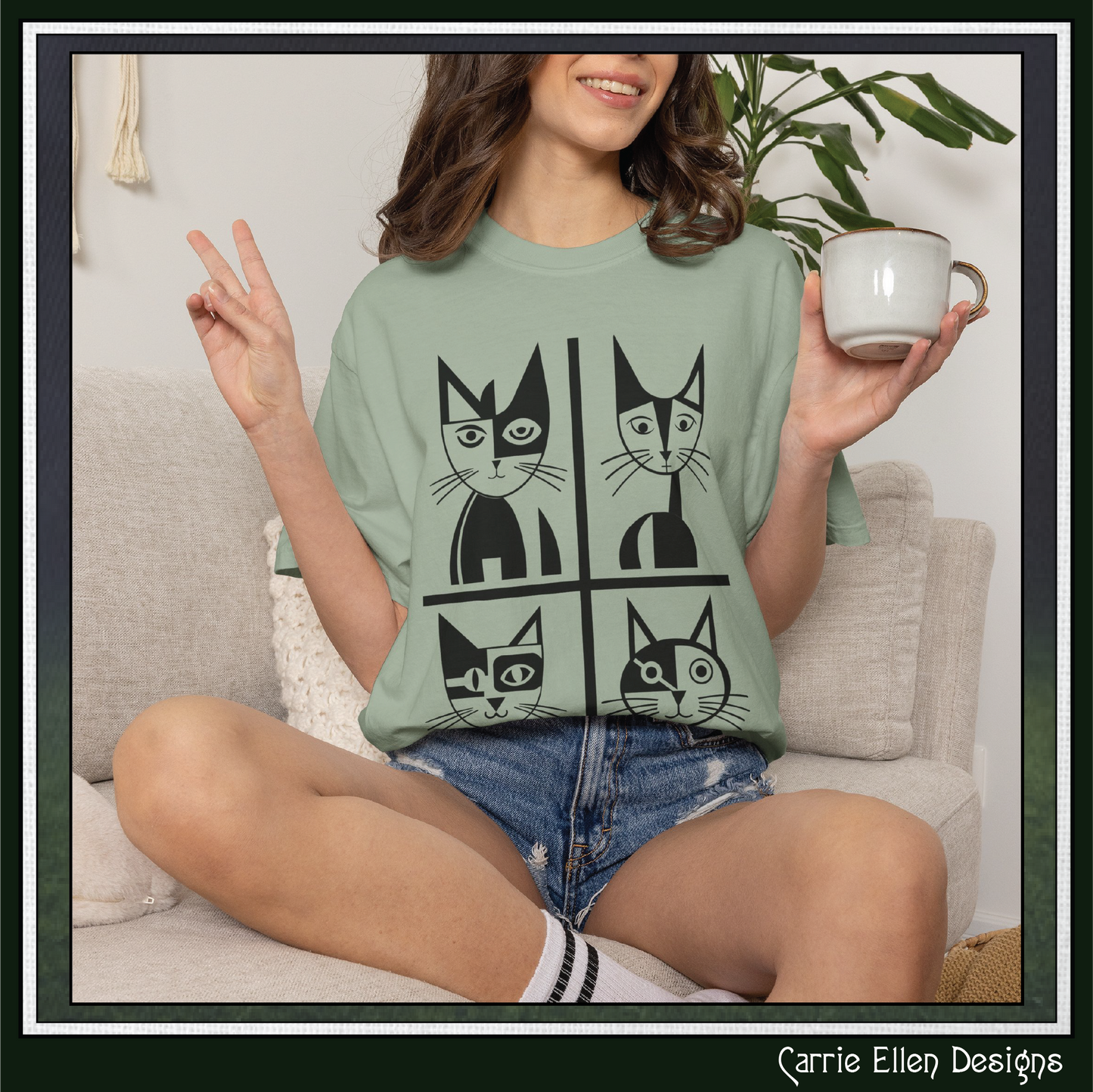 Geometric Cat Comfort Colors® T-Shirt | Minimalist Garment Dyed Cat Tee,  12 Colors (4279)