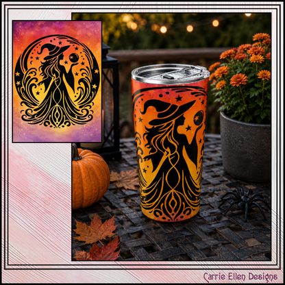 Mystical Witch with Orb 20 oz Stainless Steel Insulated Tumbler | Halloween Travel Mug (4284)