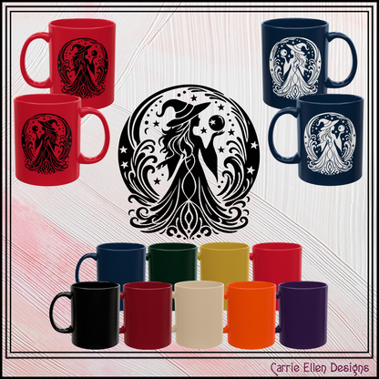 Enchanting Witch with Orb 11 oz Ceramic Mug, 8 Colors Halloween Witch Mug (4287)