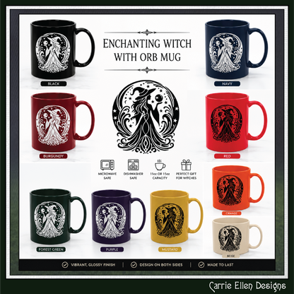 Enchanting Witch with Orb 11 oz Ceramic Mug, 8 Colors Halloween Witch Mug (4287)