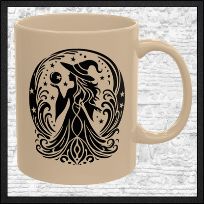 Enchanting Witch with Orb 11 oz Ceramic Mug, 8 Colors Halloween Witch Mug (4287)