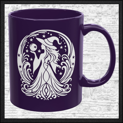Enchanting Witch with Orb 11 oz Ceramic Mug, 8 Colors Halloween Witch Mug (4287)