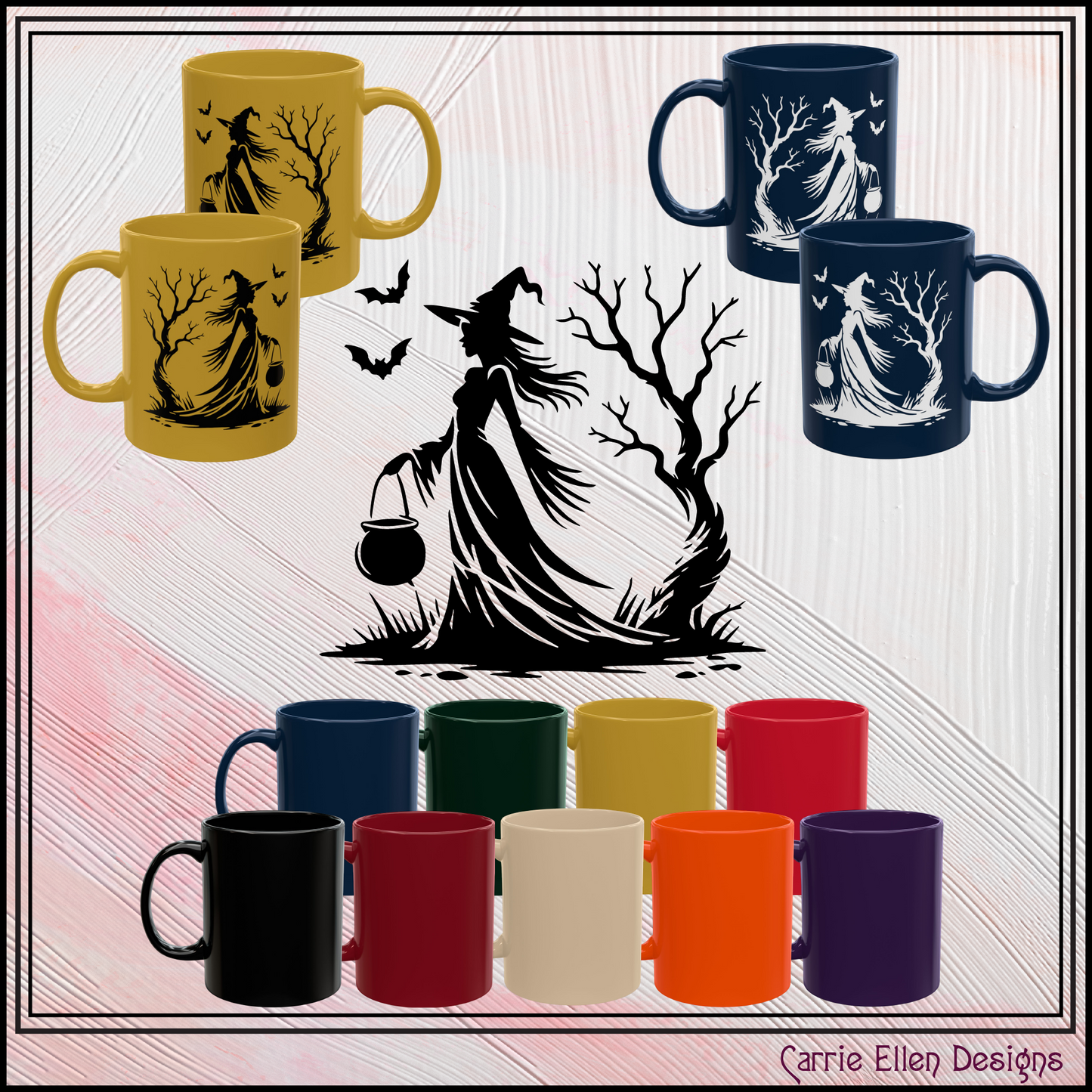 Enchanting Witch with Cauldron 11 oz Ceramic Mug, 8 Colors Halloween Witch Mug (4288)