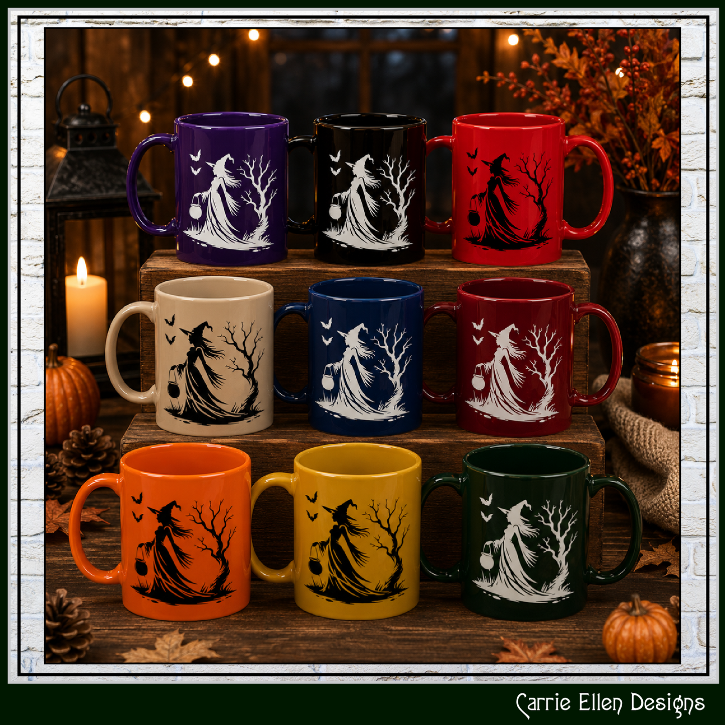 Enchanting Witch with Cauldron 11 oz Ceramic Mug, 8 Colors Halloween Witch Mug (4288)