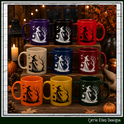Enchanting Witch with Cauldron 11 oz Ceramic Mug, 8 Colors Halloween Witch Mug (4288)