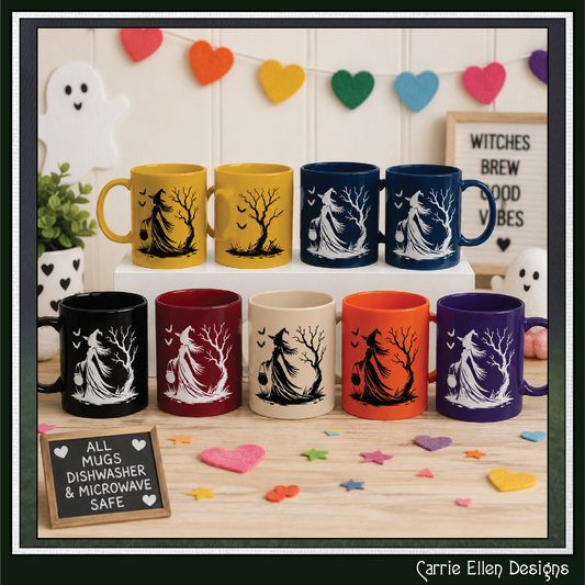 Enchanting Witch with Cauldron 11 oz Ceramic Mug, 8 Colors Halloween Witch Mug (4288)