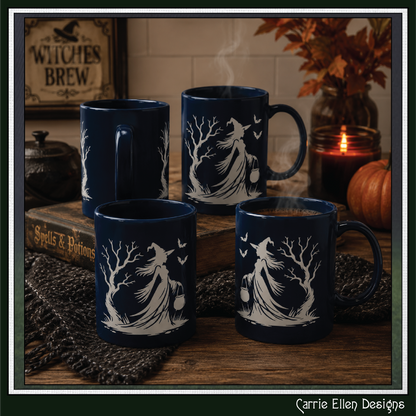 Enchanting Witch with Cauldron 11 oz Ceramic Mug, 8 Colors Halloween Witch Mug (4288)