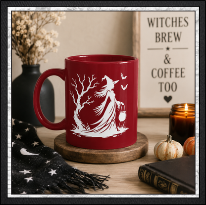 Enchanting Witch with Cauldron 11 oz Ceramic Mug, 8 Colors Halloween Witch Mug (4288)