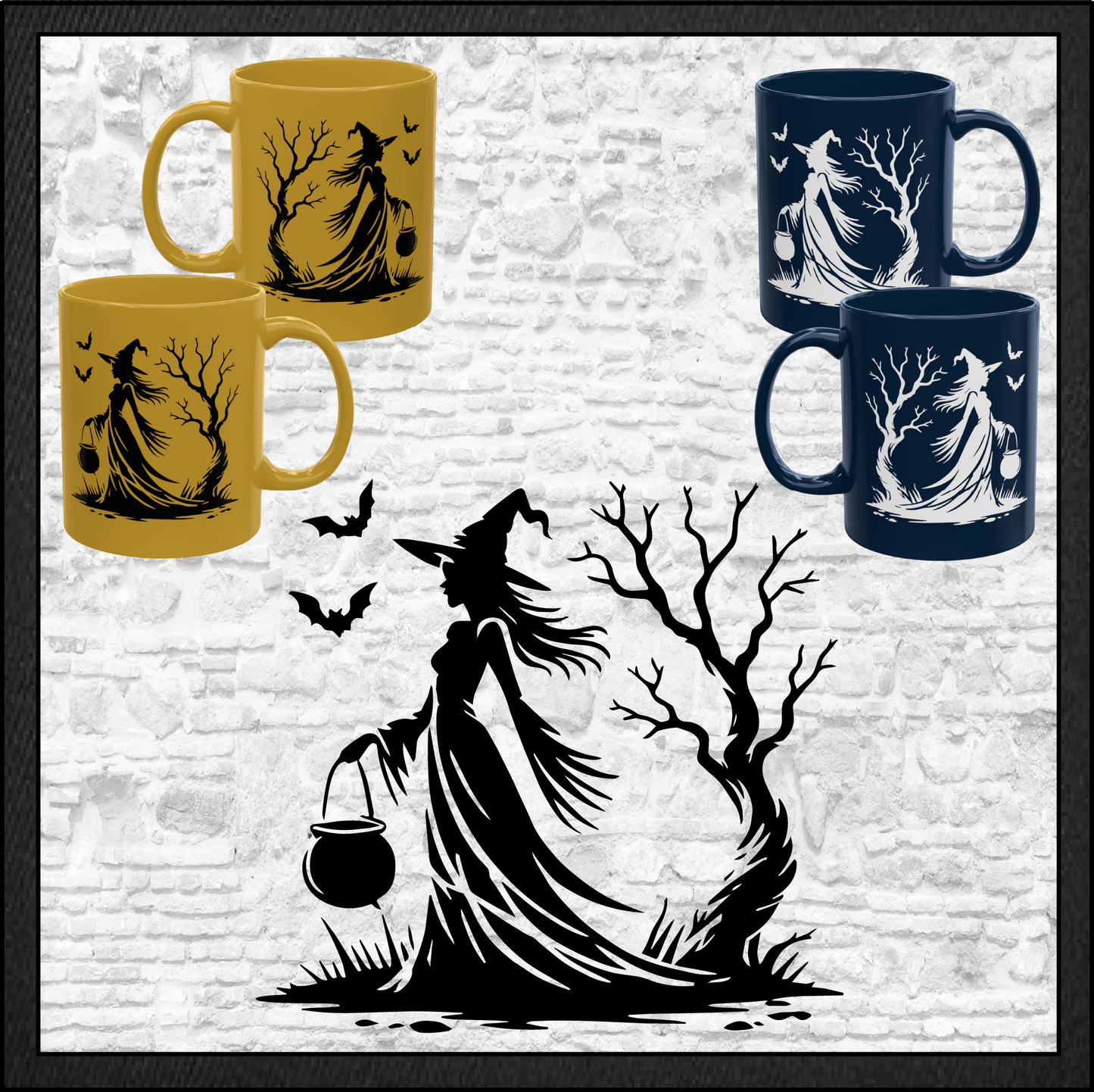 Enchanting Witch with Cauldron 11 oz Ceramic Mug, 8 Colors Halloween Witch Mug (4288)