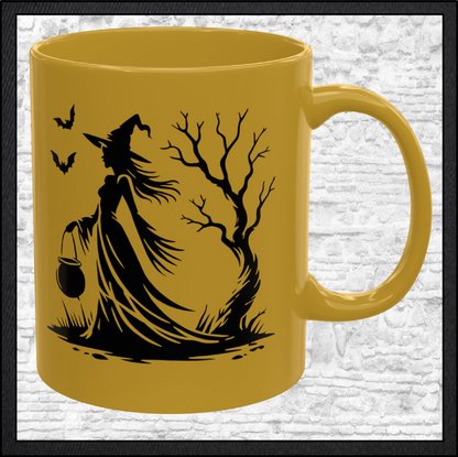 Enchanting Witch with Cauldron 11 oz Ceramic Mug, 8 Colors Halloween Witch Mug (4288)