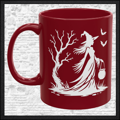 Enchanting Witch with Cauldron 11 oz Ceramic Mug, 8 Colors Halloween Witch Mug (4288)