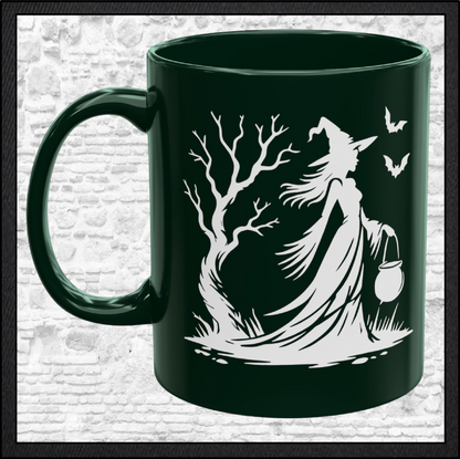 Enchanting Witch with Cauldron 11 oz Ceramic Mug, 8 Colors Halloween Witch Mug (4288)