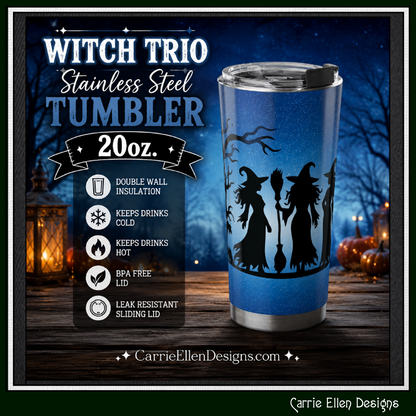 Witch Trio 20 oz Stainless Steel Tumbler | Insulated Travel Mug (4289)