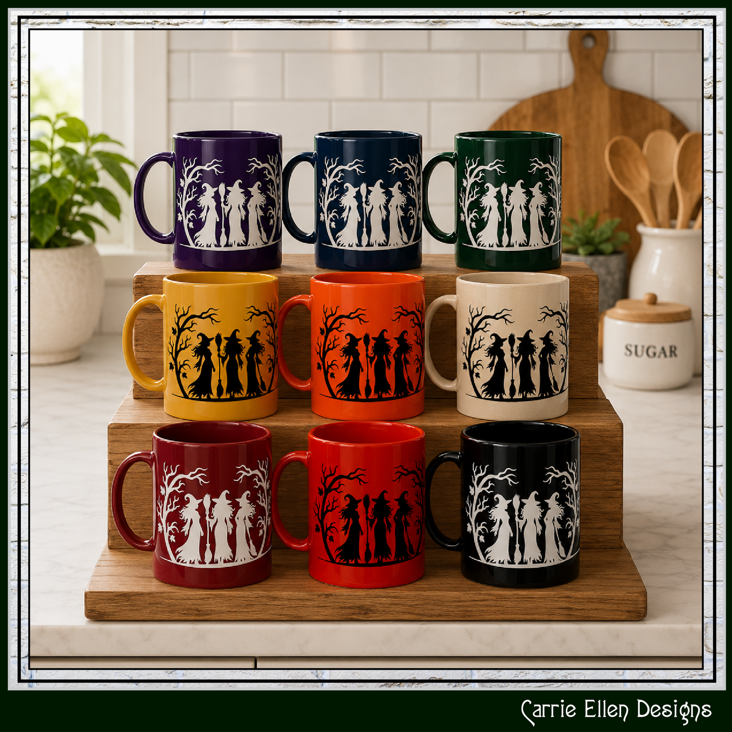 Witch Trio 11 oz Ceramic Coffee Mug | Halloween Witch Mug | 9 Color Choices (4290)