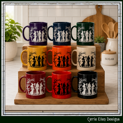 Witch Trio 11 oz Ceramic Coffee Mug | Halloween Witch Mug | 9 Color Choices (4290)