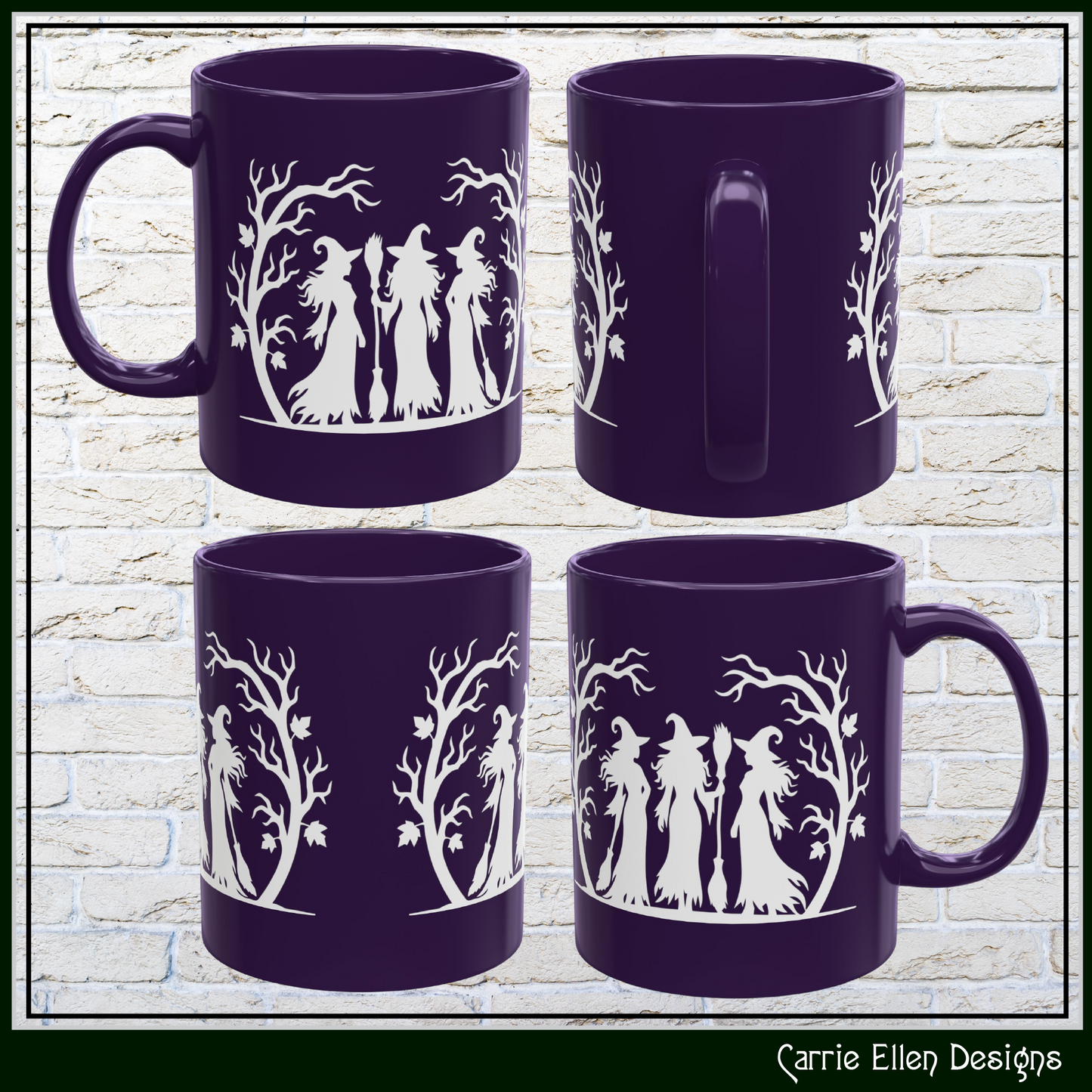 Witch Trio 11 oz Ceramic Coffee Mug | Halloween Witch Mug | 9 Color Choices (4290)