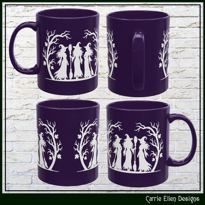 Witch Trio 11 oz Ceramic Coffee Mug | Halloween Witch Mug | 9 Color Choices (4290)