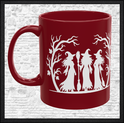 Witch Trio 11 oz Ceramic Coffee Mug | Halloween Witch Mug | 9 Color Choices (4290)