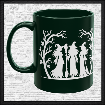 Witch Trio 11 oz Ceramic Coffee Mug | Halloween Witch Mug | 9 Color Choices (4290)