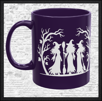 Witch Trio 11 oz Ceramic Coffee Mug | Halloween Witch Mug | 9 Color Choices (4290)