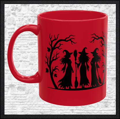 Witch Trio 11 oz Ceramic Coffee Mug | Halloween Witch Mug | 9 Color Choices (4290)