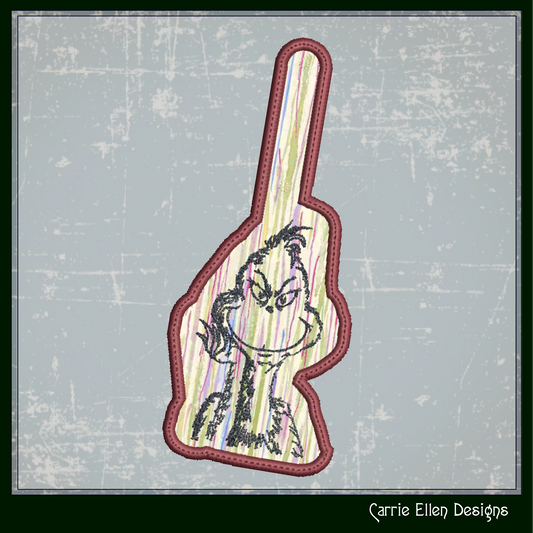 Grinch ITH Key Fob Machine Embroidery Design | Grinch Sketch In-The-Hoop Holiday Embroidery Project (2084)