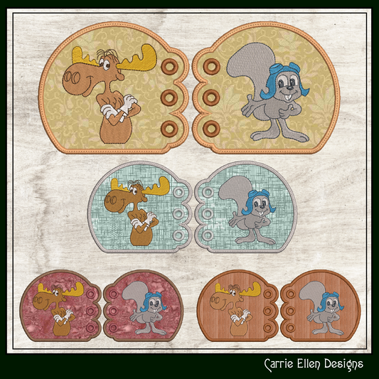 Moose and Squirrel Classic Cartoon Character Wings for Shoes and Boots, Bullwinkle and Rocky Shoe Wing Machine Embroidery Design, 4x4 and 5x7 ITH Hoop Embroidery Project (2085)