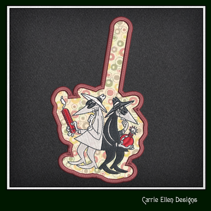 Spy vs Spy ITH Key Fob Machine Embroidery Design | Mad Magazine Cartoon Characters In-The-Hoop Project (2086)