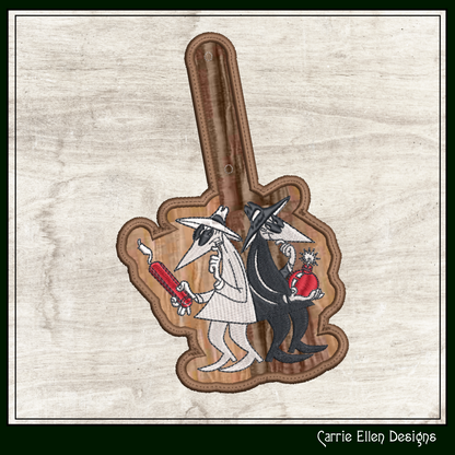 Spy vs Spy ITH Key Fob Machine Embroidery Design | Mad Magazine Cartoon Characters In-The-Hoop Project (2086)