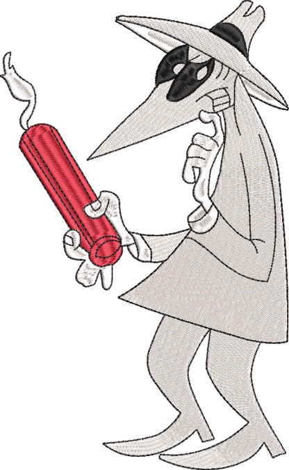 Spy vs. Spy White Machine Embroidery Design – Good vs Evil Dynamite Bomb Classic Cartoon, 6 Sizes (2091)