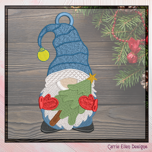 Gnome FSL Machine Embroidery Design – Christmas Gnome Ornament with Tree Pattern, 1 Size (2099)