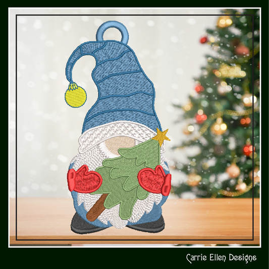 Gnome FSL Machine Embroidery Design – Christmas Gnome Ornament with Tree Pattern, 1 Size (2099)