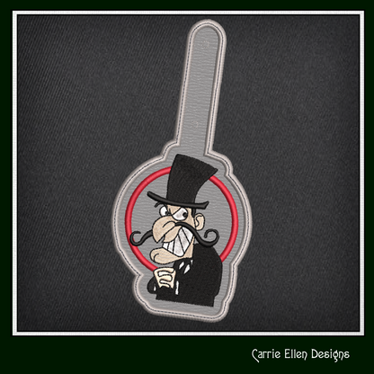 Snidely Whiplash ITH Key Fob Machine Embroidery Design | Classic Villain Cartoon In-The-Hoop Key Tag (2110)