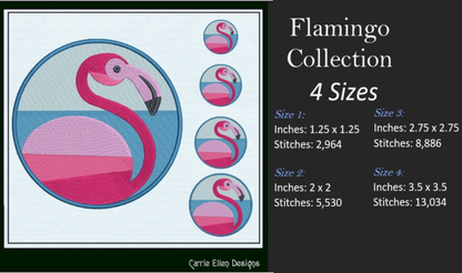 Flamingo Machine Embroidery Design Bundle – Artistic Pink Bird Patterns, 4 Flamingo Designs, 4 Sizes Each (2136)