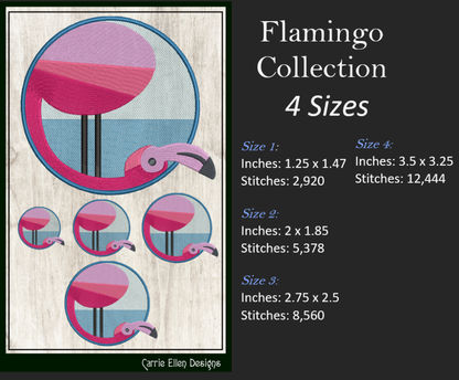 Flamingo Machine Embroidery Design Bundle – Artistic Pink Bird Patterns, 4 Flamingo Designs, 4 Sizes Each (2136)