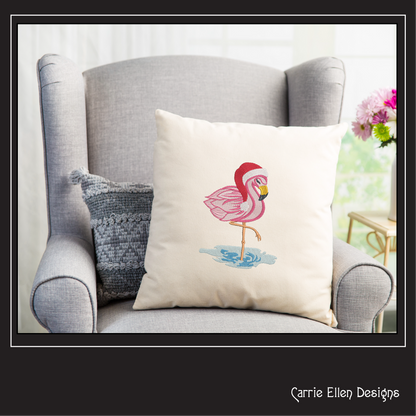 Christmas Flamingo Machine Embroidery Design – Festive Bird with Santa Hat, Holiday Embroidery Pattern, 6 Sizes (2123)