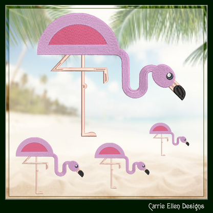 Flamingo Machine Embroidery Design – Quirky Pink Bird, Whimsical Flamingos, 4 Sizes (2125)
