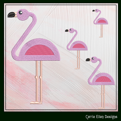 Flamingo Machine Embroidery Design – Quirky Pink Bird, Whimsical Flamingos, 4 Sizes (2126)