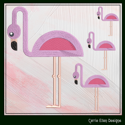 Flamingo Machine Embroidery Design – Quirky Pink Bird, Whimsical Flamingos, 4 Sizes (2128)