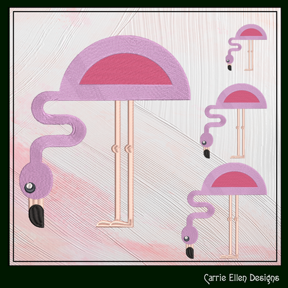 Flamingo Machine Embroidery Design – Quirky Pink Bird, Whimsical Flamingos, 4 Sizes (2129)