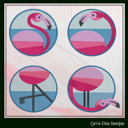 Flamingo Machine Embroidery Design Bundle – Artistic Pink Bird Patterns, 4 Flamingo Designs, 4 Sizes Each (2136)
