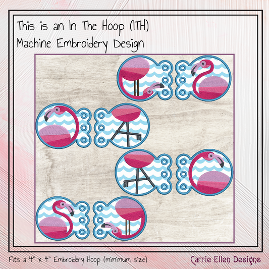 Flamingo ITH Shoe Wing Embroidery Design – Whimsical Pink Bird Charms for Shoes – 4x4 Hoop (2143)