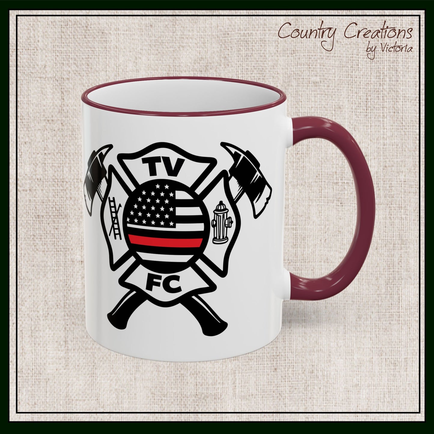 TV FC Thin Red Line Flag Firefighter Maltese Cross Ceramic Mug | Accent Rim & Handle 11,15 oz (3007)