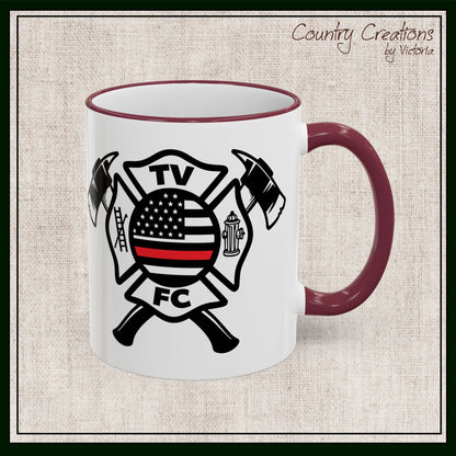 TV FC Thin Red Line Flag Firefighter Maltese Cross Ceramic Mug | Accent Rim & Handle 11,15 oz (3007)